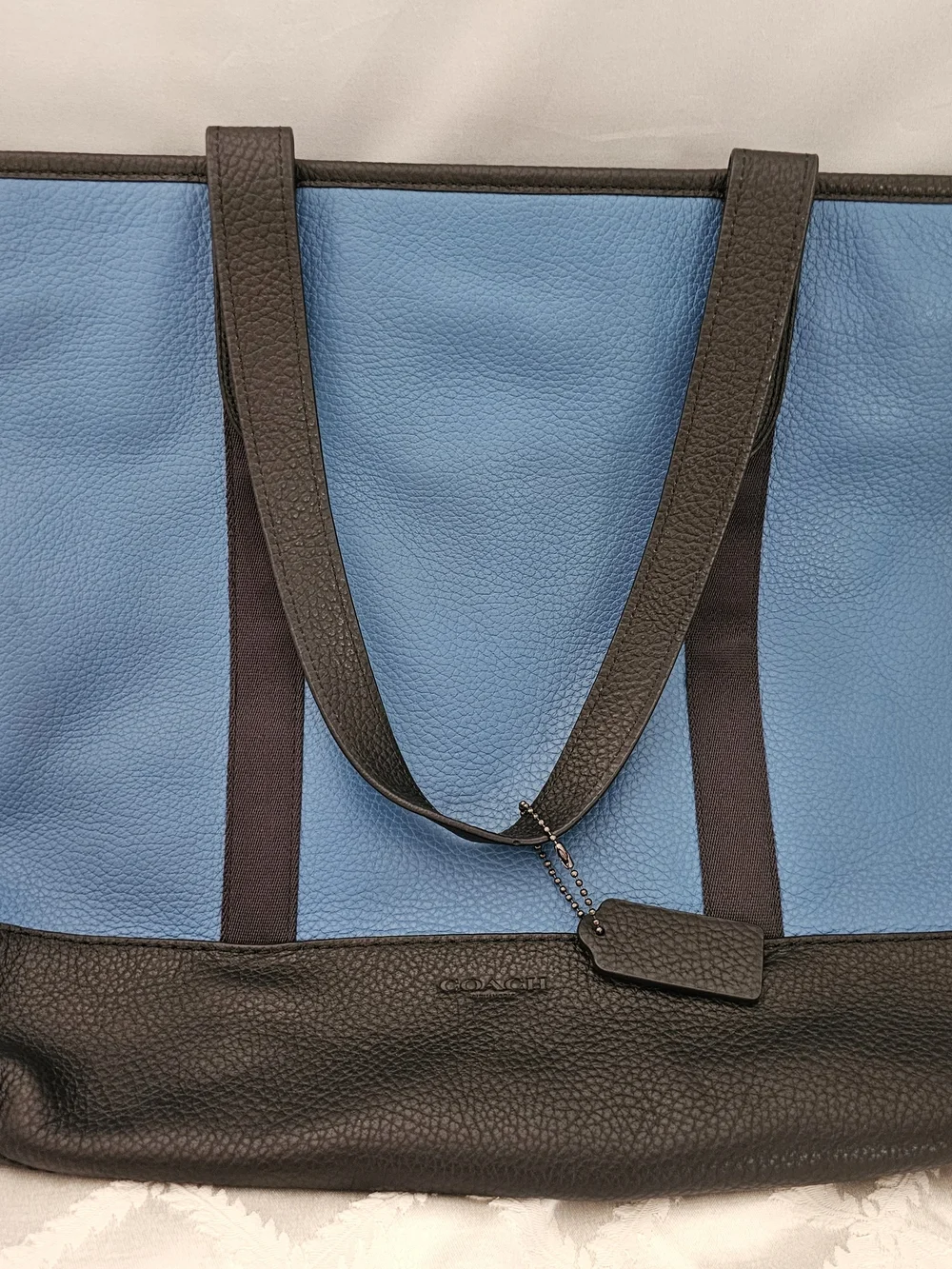 NWT! Coach Men's West Tote Colorblock Blue and Black Leather-Trim Tote Bag